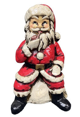 Vintage RB Japan Chalkware Santa Claus Figurine Smoking Pipe Sitting Plaster